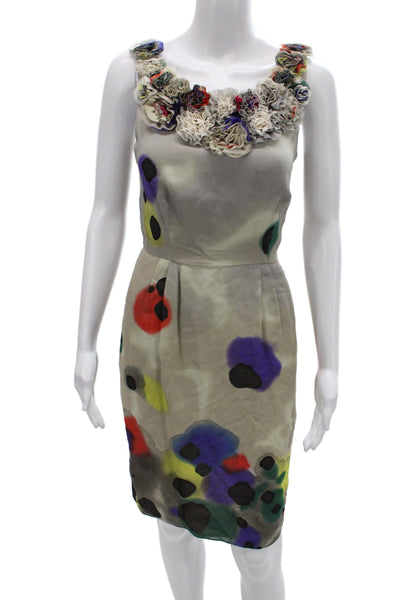 Catherine Malandrino Women Sheath Dress Silk Beige Sleeveless Size 6
