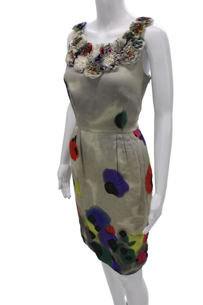 Catherine Malandrino Women Sheath Dress Silk Beige Sleeveless Size 6