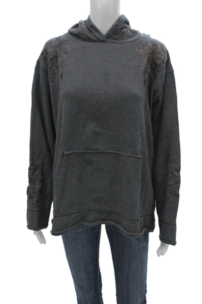 Johnny Was Women Pullover Hoodie Gray Floral Roundneck Longsleeve Cotton Size M