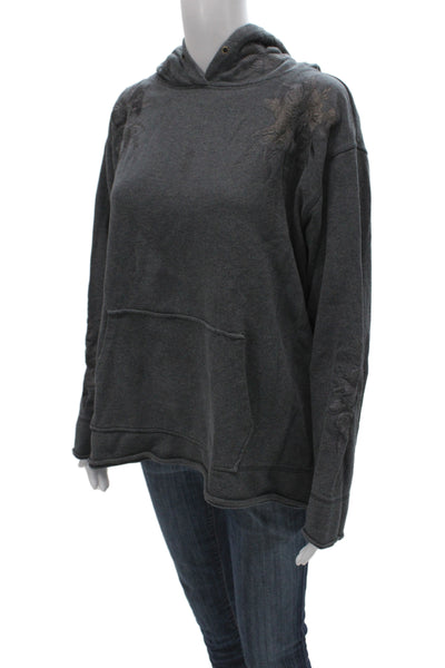 Johnny Was Women Pullover Hoodie Gray Floral Roundneck Longsleeve Cotton Size M