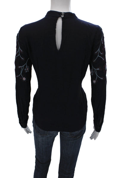 Parker Womens Bohemian Floral High Neck Long Sleeve Tunic Blouse Black Size S