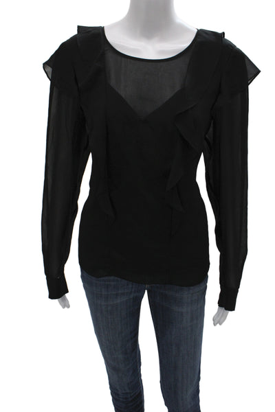 Parker Women Basic Black Long Sleeve Round Neck Polyester Blouse Size M