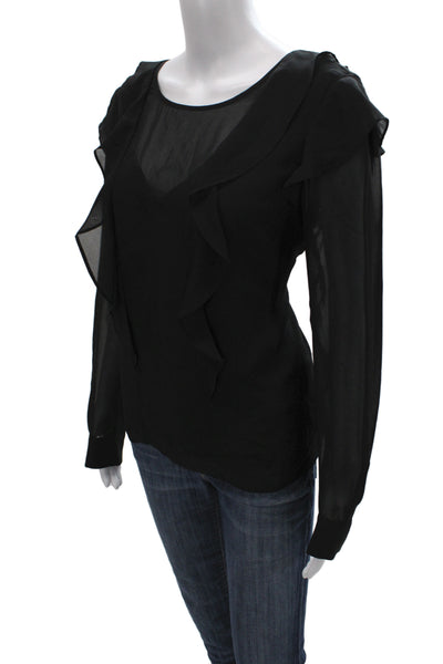 Parker Women Basic Black Long Sleeve Round Neck Polyester Blouse Size M