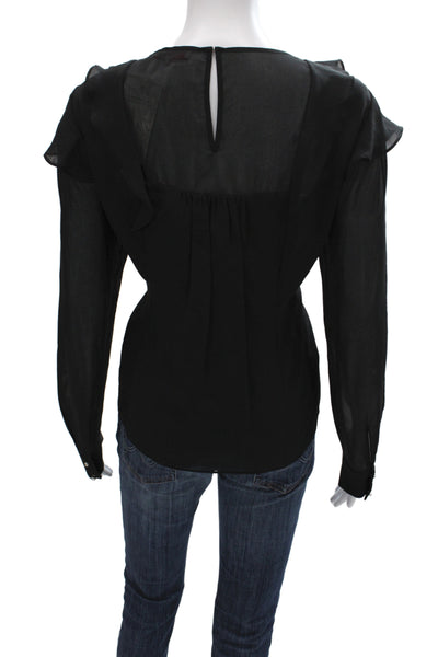 Parker Women Basic Black Long Sleeve Round Neck Polyester Blouse Size M
