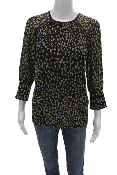 Reiss Women Black Geometric Floral Tunic Blouse 3/4 Sleeve Round Neck Size 4