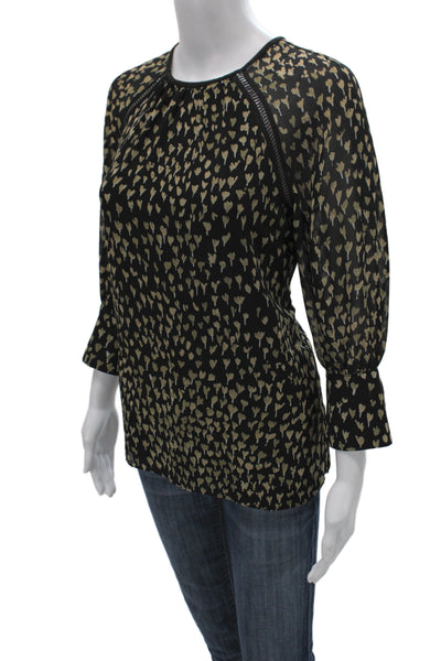 Reiss Women Black Geometric Floral Tunic Blouse 3/4 Sleeve Round Neck Size 4
