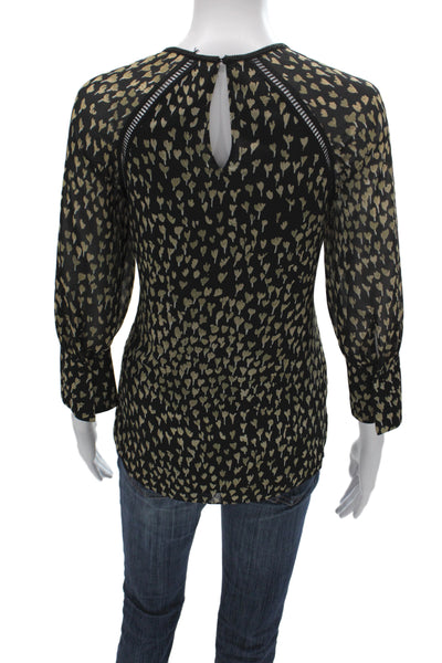 Reiss Women Black Geometric Floral Tunic Blouse 3/4 Sleeve Round Neck Size 4