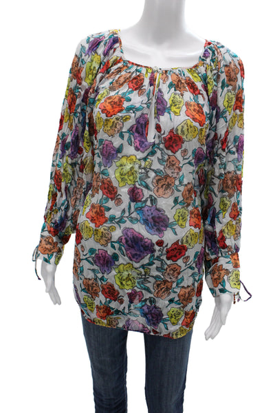 Jen's Pirate Booty Women Tunic Multicolor Floral Square Neck Long Sleeve Size M