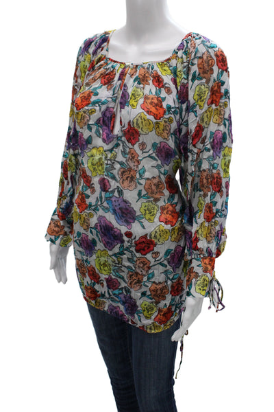 Jen's Pirate Booty Women Tunic Multicolor Floral Square Neck Long Sleeve Size M