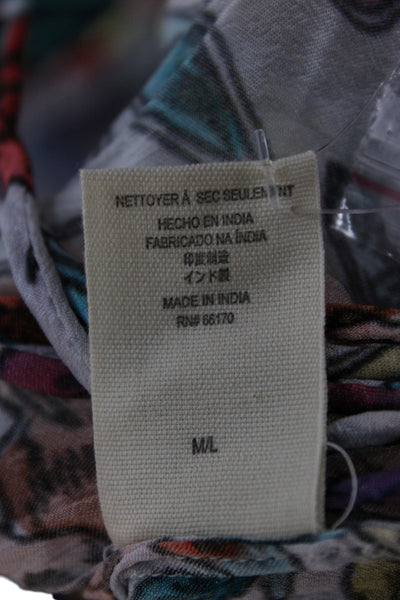 Jen's Pirate Booty Women Tunic Multicolor Floral Square Neck Long Sleeve Size M