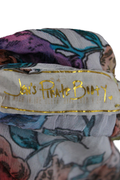 Jen's Pirate Booty Women Tunic Multicolor Floral Square Neck Long Sleeve Size M