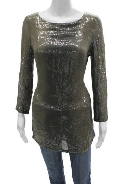 Michael Michael Kors Women Tunic Blouse Green Scoop Neck Long Sleeve Size M