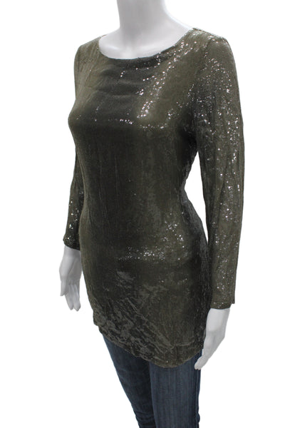 Michael Michael Kors Women Tunic Blouse Green Scoop Neck Long Sleeve Size M
