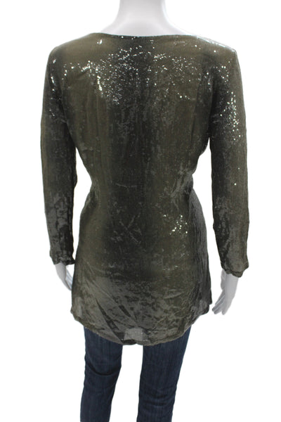 Michael Michael Kors Women Tunic Blouse Green Scoop Neck Long Sleeve Size M