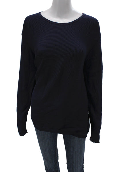 Derek Lam Women Blue Viscose Pullover Sweater Long Sleeve Round Neck Size L