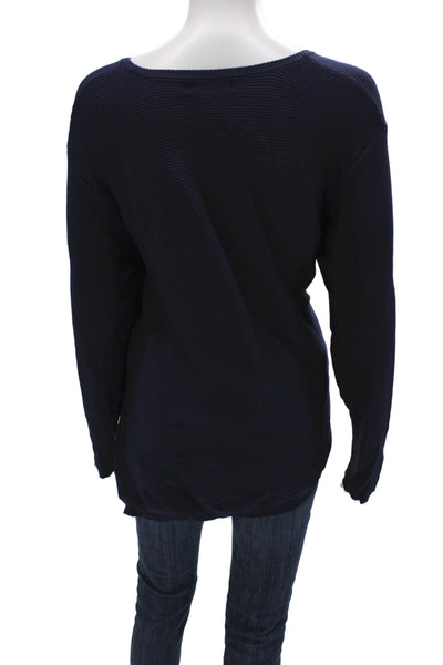 Derek Lam Women Blue Viscose Pullover Sweater Long Sleeve Round Neck Size L
