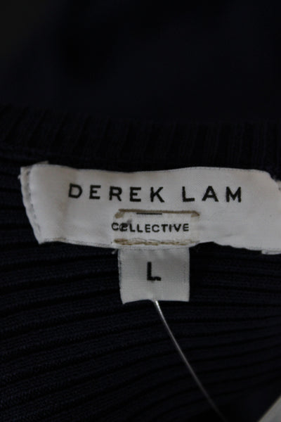 Derek Lam Women Blue Viscose Pullover Sweater Long Sleeve Round Neck Size L