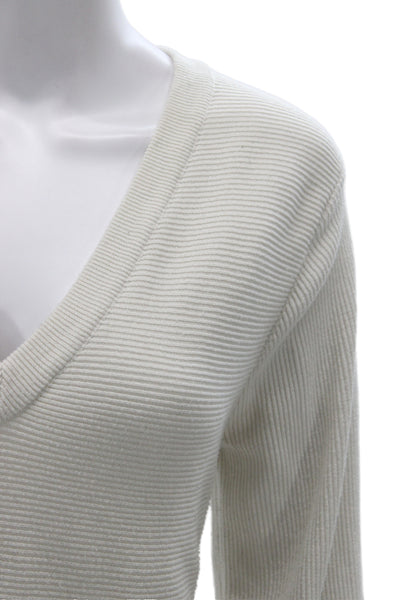 Derek Lam Women Pullover Sweater Ivory V Neck Long Sleeve Size XL