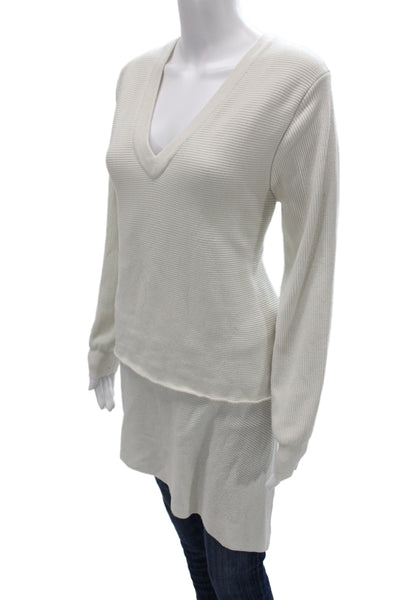 Derek Lam Women Pullover Sweater Ivory V Neck Long Sleeve Size XL