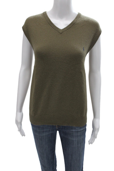 Polo Ralph Lauren Women Vest Sweater Green Lambswool V-Neck Sleeveless Size L