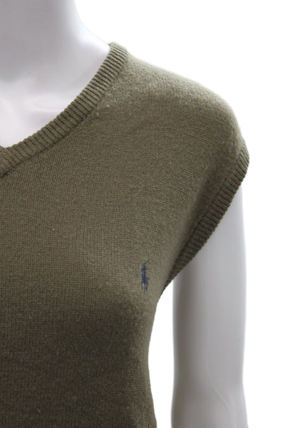 Polo Ralph Lauren Women Vest Sweater Green Lambswool V-Neck Sleeveless Size L