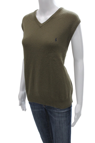 Polo Ralph Lauren Women Vest Sweater Green Lambswool V-Neck Sleeveless Size L