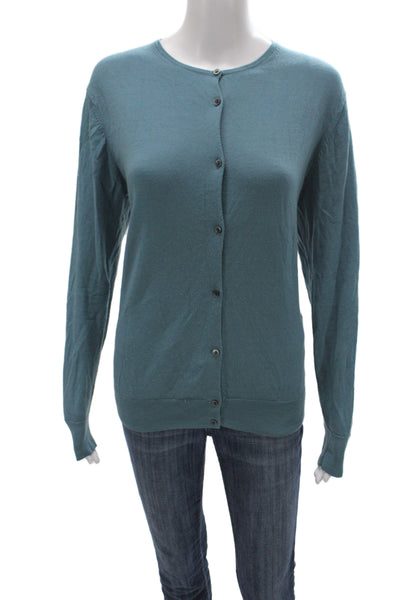 Uniqlo Women Cardigan Green 100% Wool Crew Neck Long Sleeve Classic Size XL