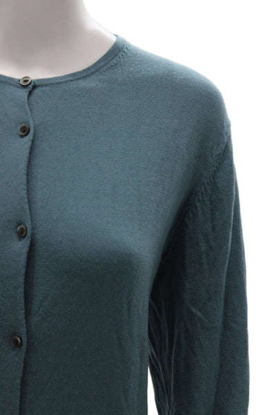 Uniqlo Women Cardigan Green 100% Wool Crew Neck Long Sleeve Classic Size XL