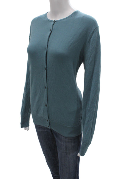 Uniqlo Women Cardigan Green 100% Wool Crew Neck Long Sleeve Classic Size XL