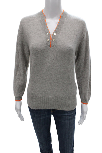 Jumper Womens Henley V-Neck 100% Cashmere Gray Long Sleeve Sweater Size 2