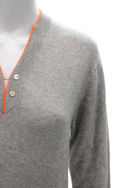 Jumper Womens Henley V-Neck 100% Cashmere Gray Long Sleeve Sweater Size 2