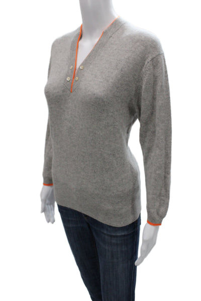 Jumper Womens Henley V-Neck 100% Cashmere Gray Long Sleeve Sweater Size 2