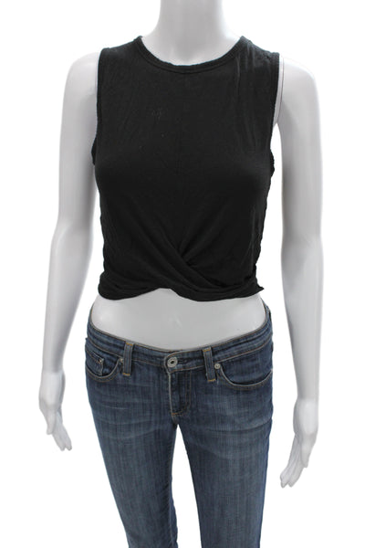 Alo Yoga Womens Cropped Tank Black Rayon Round Neck Sleeveless Size S