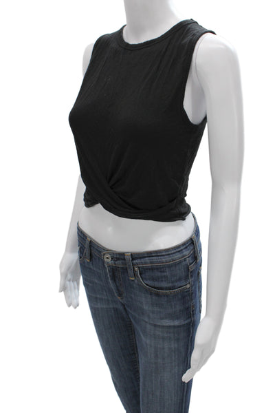 Alo Yoga Womens Cropped Tank Black Rayon Round Neck Sleeveless Size S