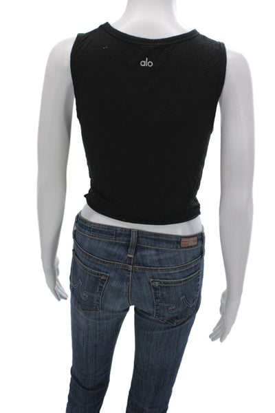 Alo Yoga Womens Cropped Tank Black Rayon Round Neck Sleeveless Size S