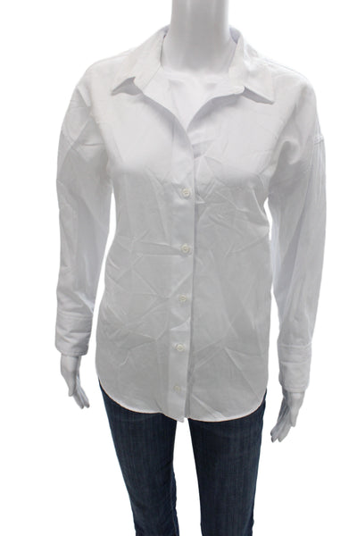 Zara Women White Collared Long Sleeve Button-Up Blouse Basic Cotton Size S