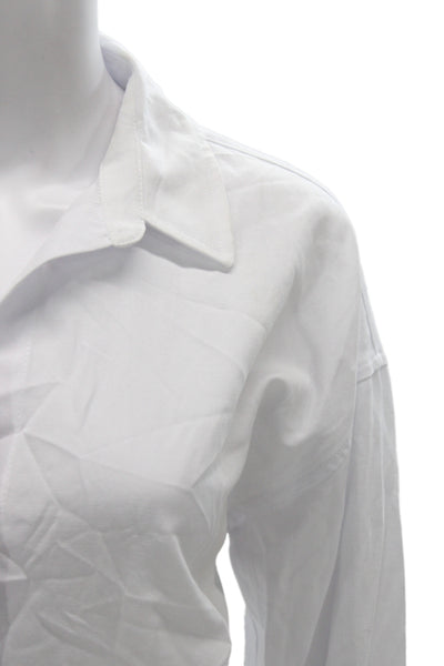 Zara Women White Collared Long Sleeve Button-Up Blouse Basic Cotton Size S