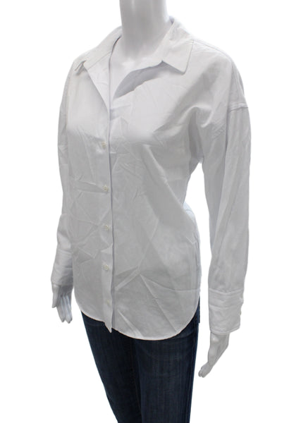 Zara Women White Collared Long Sleeve Button-Up Blouse Basic Cotton Size S