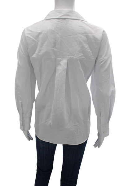 Zara Women White Collared Long Sleeve Button-Up Blouse Basic Cotton Size S