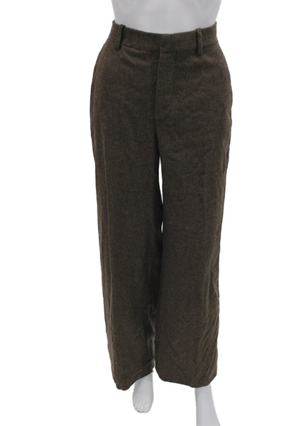 Zara Women Dress Pants Brown Wool Button Classic Size M