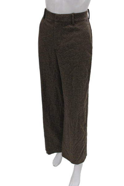 Zara Women Dress Pants Brown Wool Button Classic Size M