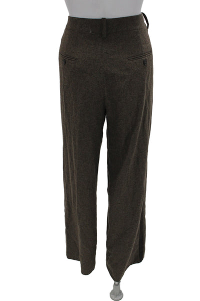 Zara Women Dress Pants Brown Wool Button Classic Size M