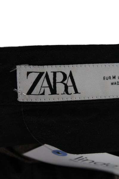 Zara Women Dress Pants Brown Wool Button Classic Size M