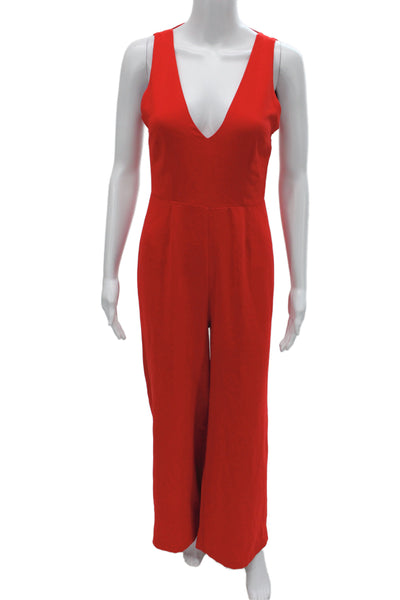 By The Way Women Red V-Neck Sleeveless Jumpsuit Zip Polyester Size S