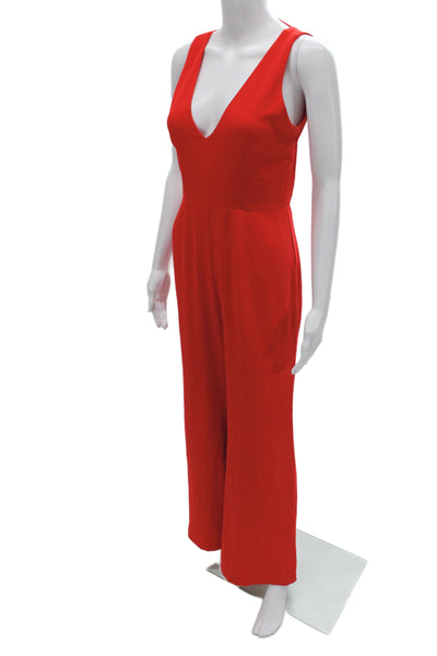 By The Way Women Red V-Neck Sleeveless Jumpsuit Zip Polyester Size S
