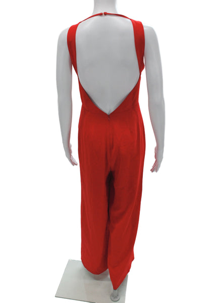 By The Way Women Red V-Neck Sleeveless Jumpsuit Zip Polyester Size S