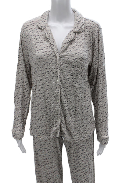 Eberjey Women Animal Print Capri Pajama Set Beige Long Sleeve Size S Petite