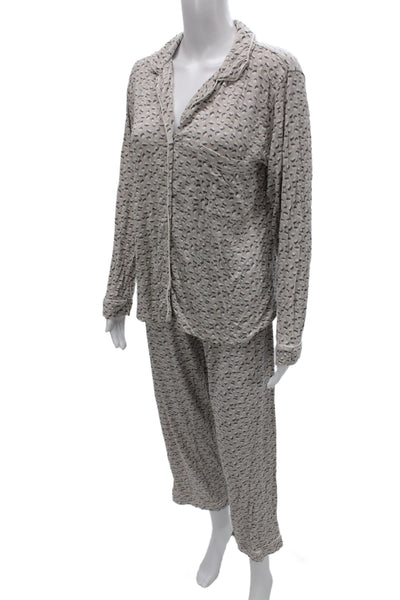 Eberjey Women Animal Print Capri Pajama Set Beige Long Sleeve Size S Petite