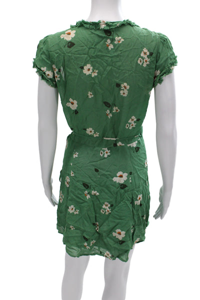 Reformation Womens Floral V-Neck Mini Dress Green Short Sleeve Viscose Size M