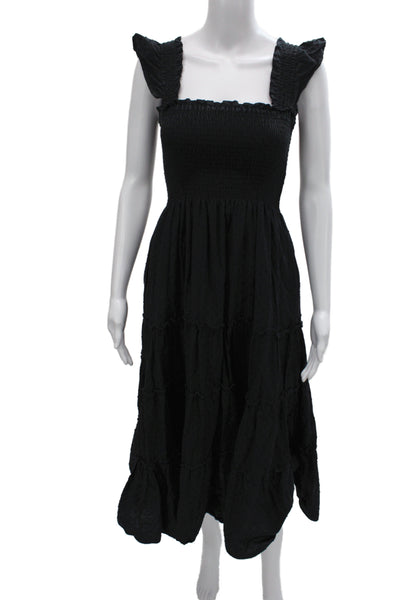 Kourt Womens Maxi Dress Black Cotton Square Neck Sleeveless Boho Size XS